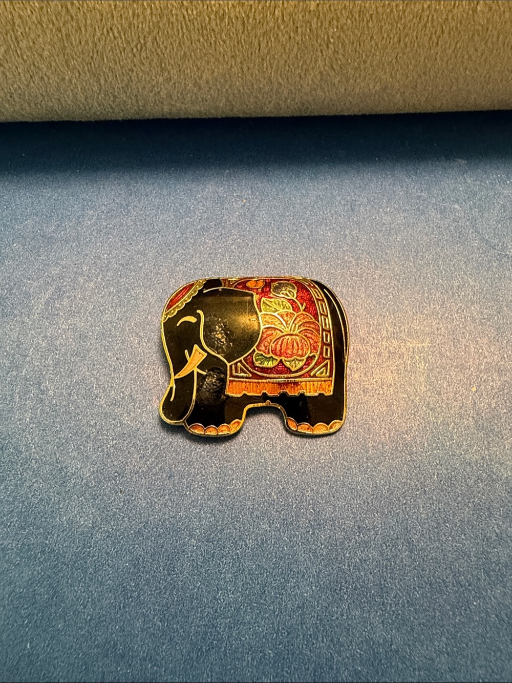 Black and Gold Elephant Brooch with Red and Green Embellishment
